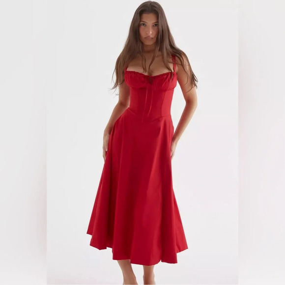 HOUSE OF CB 'Carmen' Red Rose Bustier Midi Dress